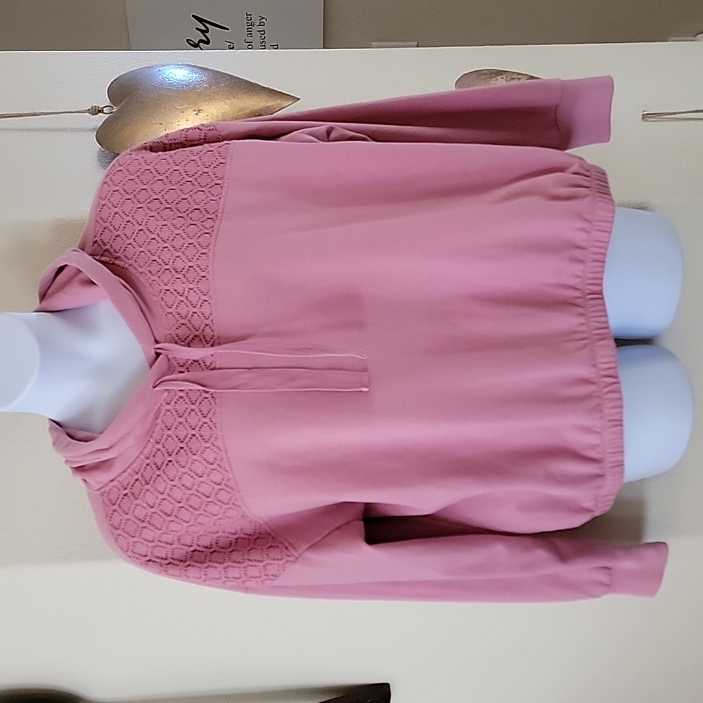 LC LAUREN CONRAD Hooded Sweatshirt Drop Shoulder Embroidered Pattern Pink sz XL